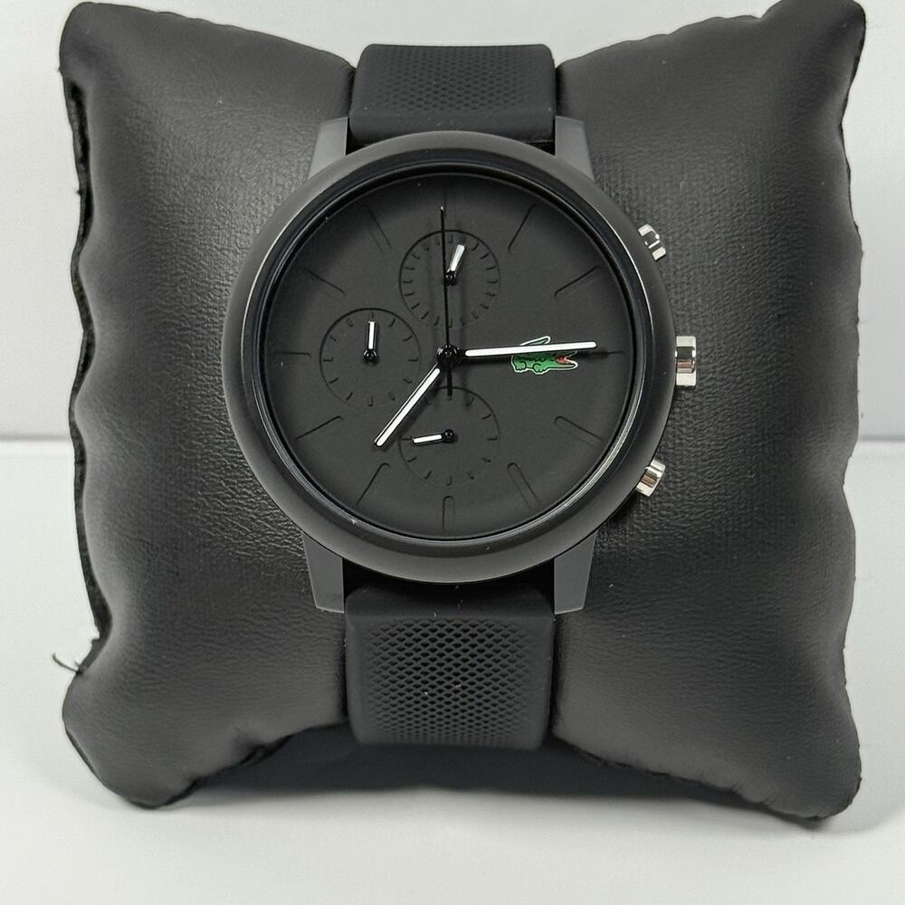 New-Lacoste 2011243 Black Dial Chronograph Black Silicone Strap Men’s Watch